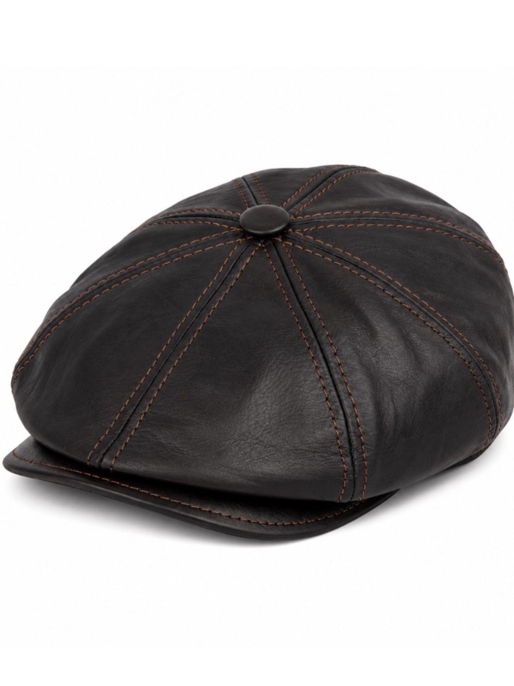 Vintage Leather Newsboy Hat Cabbie Beret Handmade Leather Ivy Hat